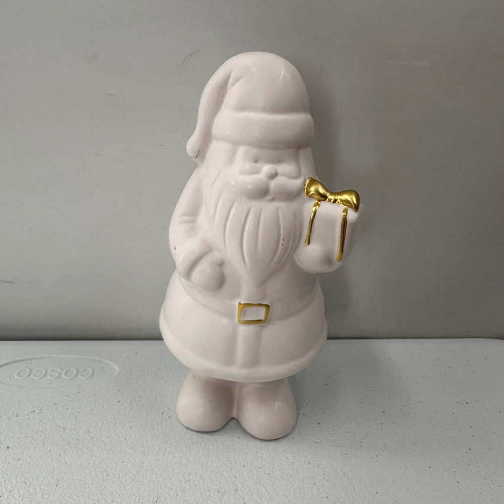 White‎ Ceramic Santa Clause Figurine Gold Accents 8 Inch Christmas Holiday Decor - Picture 11 of 11